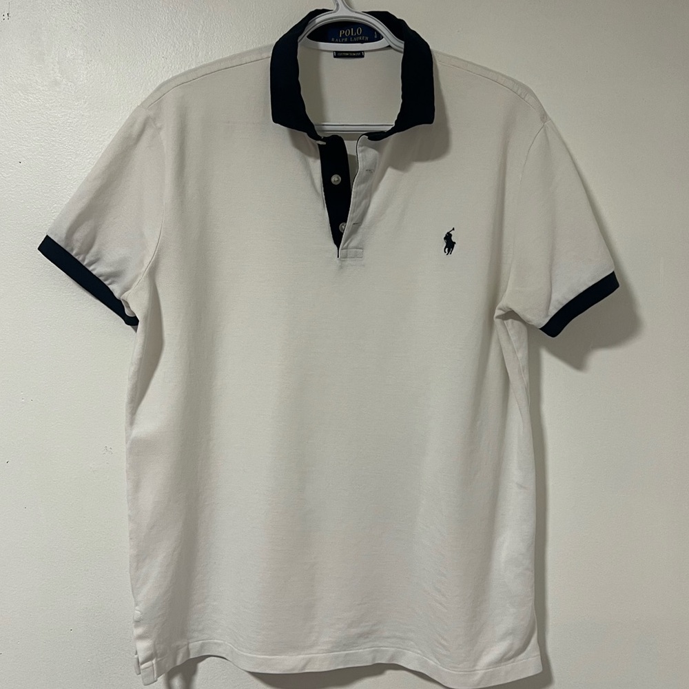 Ralph Lauren White and Black Men's Polo Shirt Size L